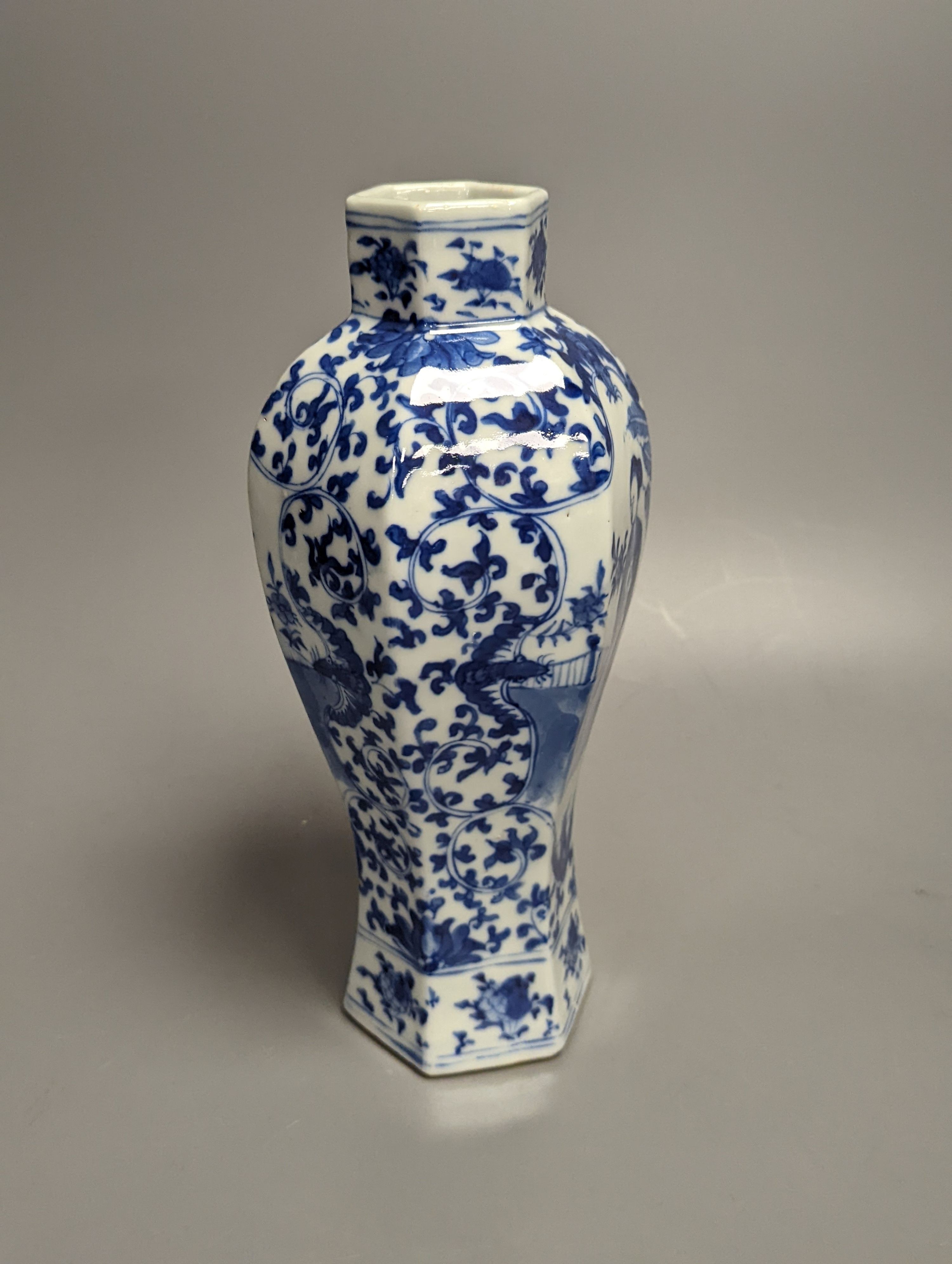 A 19th century Chinese blue and white hexagonal baluster vase, height 23cm